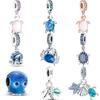 925 Sterling Copper Murano Glass Sea Turtle Octopus Crab Pendant Blue Beads Fit Original Pantaro Charms Bracelet Women Zircon