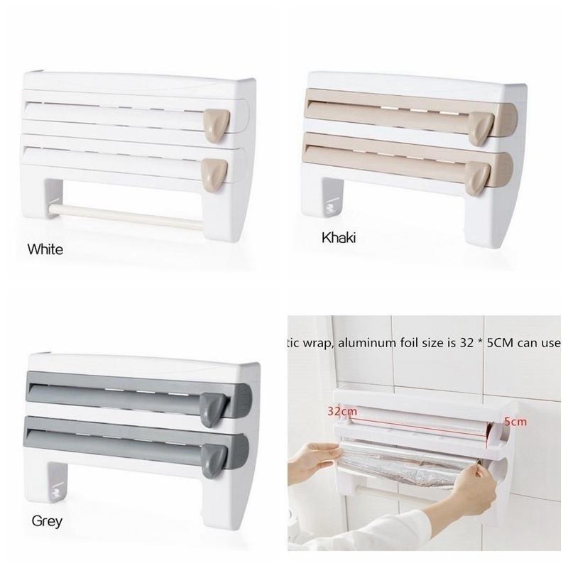 Держатель для кухонной пленки с резаком для рулонной бумаги Стеллаж для хранения бутылок соуса Организатор
