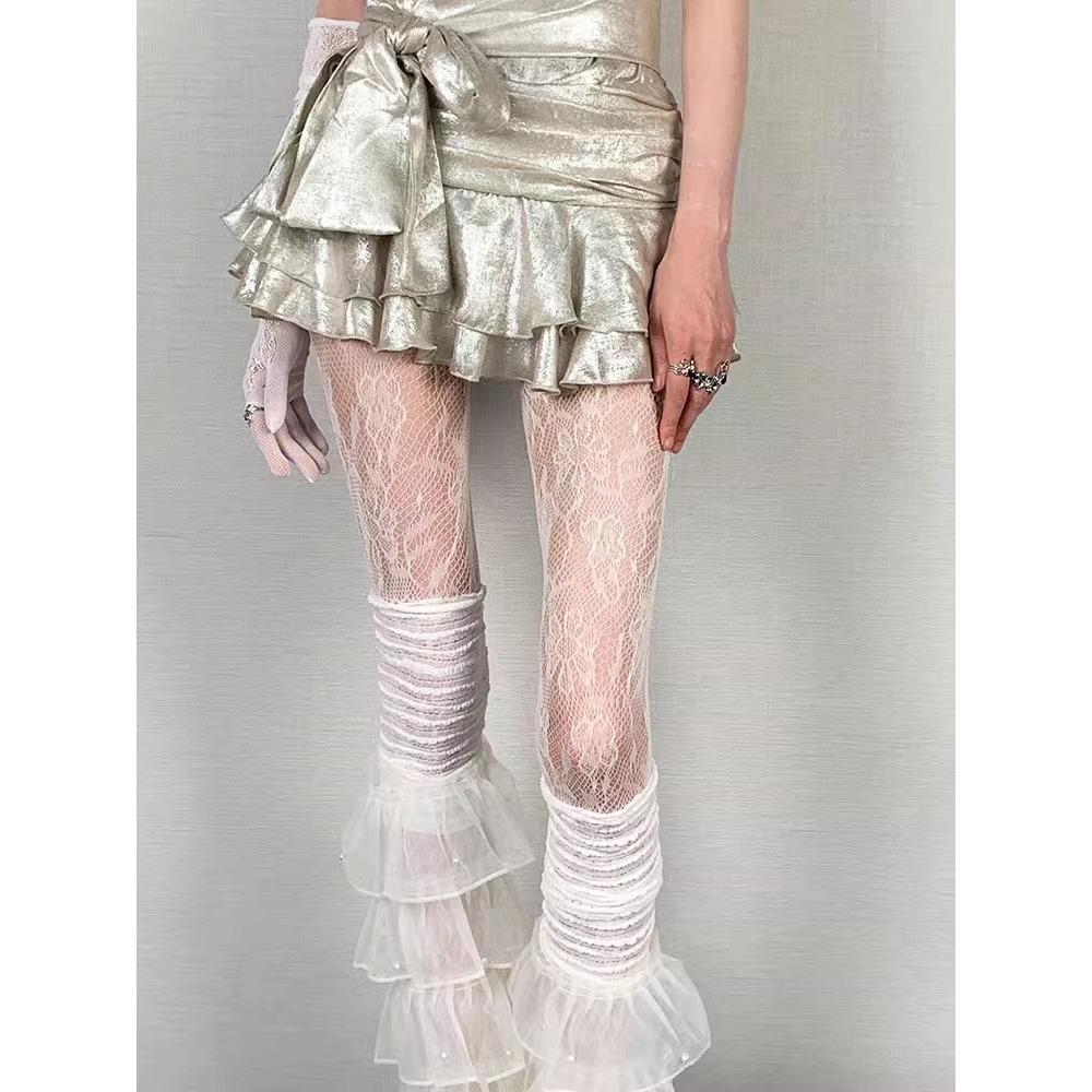 Милые прохладные белые кружевные носки с принтом Y2K, сетчатые носки, многослойные, закрывающие ноги, комплект из двух предметов, сексуальные носки в стиле панк-субкультуры