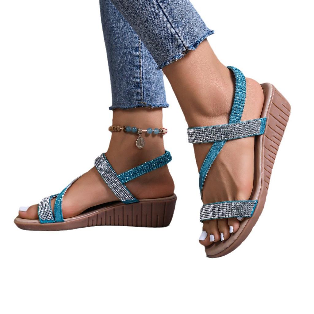 Shoes for Women Summer Fashion Women Slip on Rhinestone Plus Size 35-43 Platform Sandals Non-slip Wedges Sandalias De Mujer