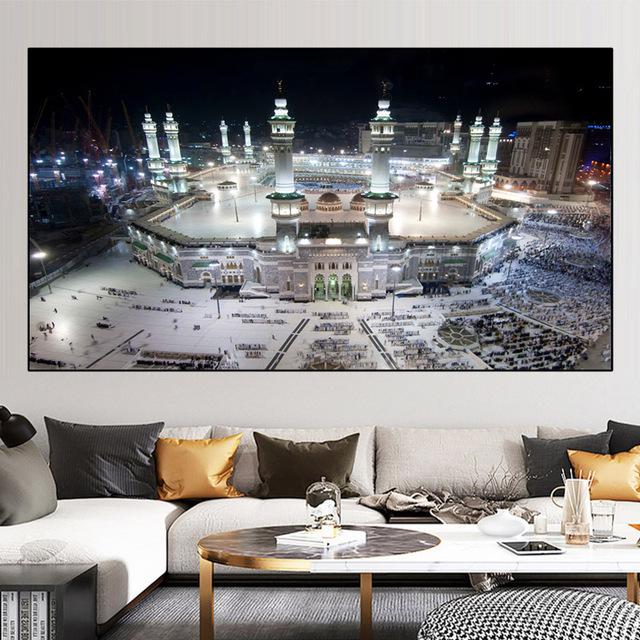 Пейзаж Мечеть Холст Картина Широкая Мекка Свет Фотографии Плакаты и принты Настенная картина Гостиная Домашний декор Без рамки