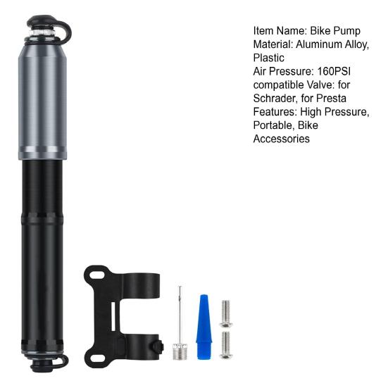Mini Bike Pump with Needle Mount 160PSI High Pressure Heavy Duty MTB Road Mountain Bicycle Tire Inflator Portable Air Pump