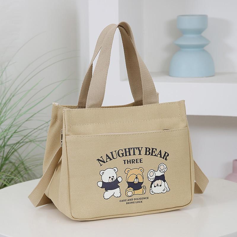 Мультяшная милая сумка-тоут из холста с принтом медвежонка, сумка для продуктов с регулируемым плечевым ремнем, ручная сумка для ланча, холщовая сумка, сумка для бенто