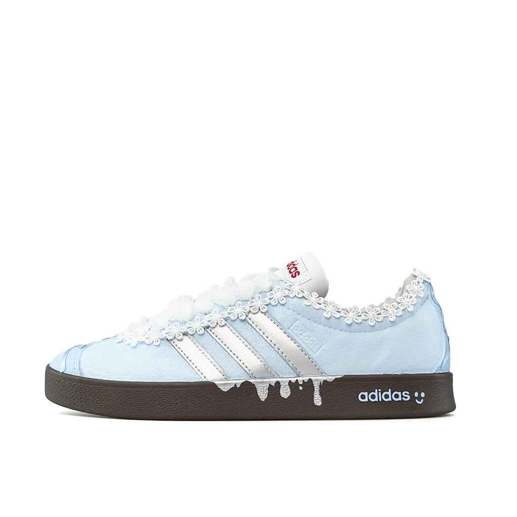 Adidas Vl Court Classic Light Cloud Edge, Shopping Bag Included Breathable Low top Skateboard Shoes Unisex Silver Blue JS3003(Team920-BOX2)