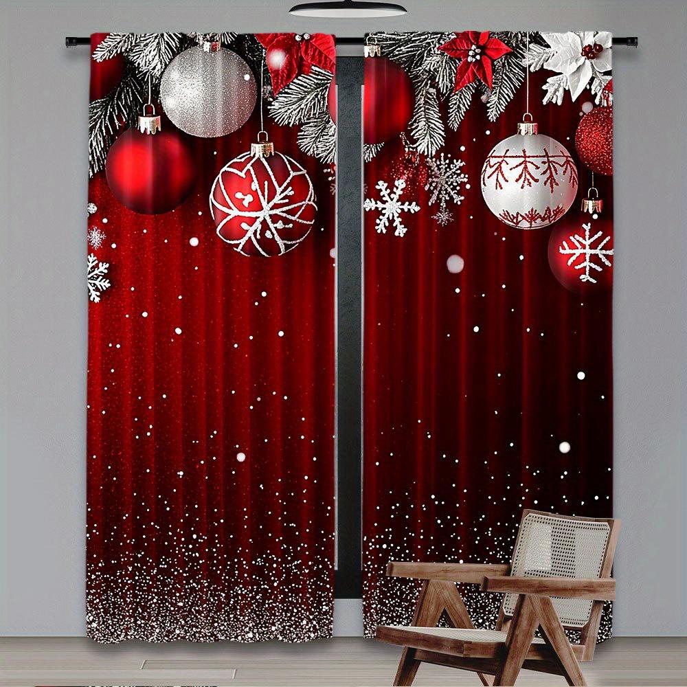 2-панельные шторы с изображением Санта-Клауса и рождественской елки — дизайн с карманами на штанге, теплоизоляция и блокировка света для украшения окон