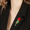 [Red Rose Brooch] Elegant Red Rose Alloy Brooch with Green Leaves | Chic Collar Pin for Dresses, Sweaters & Coats | Perfect Gift for Birthdays, Mother