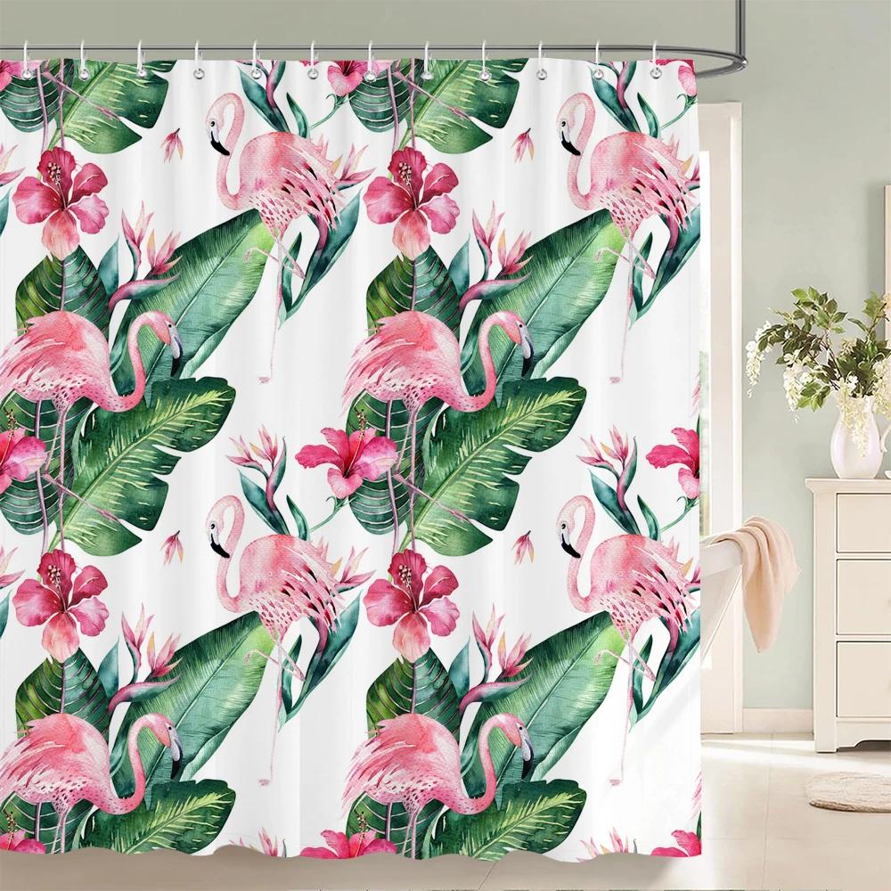 Тропические Растения Животные Шторы для Ванной Зеленый Лист Водонепроницаемый Полиэстер Штора для Душа Нордический Домашний Декор Ванной Комнаты