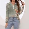 Women's Spring And Autumn Fashion Casual  Printed Zipper V-Neck Long Sleeve Shirt Tops