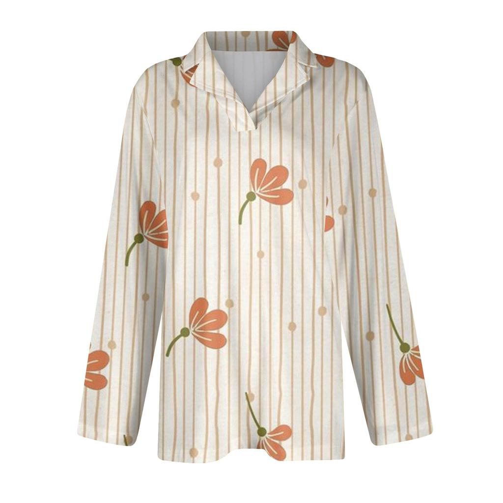 Женская мода для отдыха с длинным рукавом и V-образным вырезом с цветочным принтом