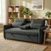 Sofa Bed, 2-Seater 3-in-1, Side Table, Cup Holder, Adjustable Backrest, 2 Pillows, Dark Grey