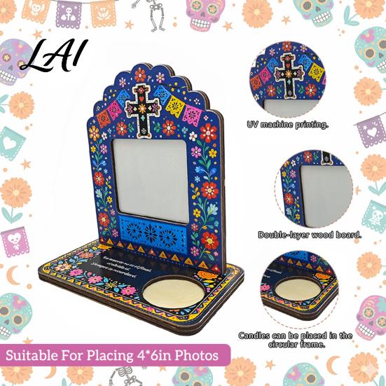 Photo Frames with Candle Holders Day of The Dead Frame Integrated Holder Decorative Mexican Cat Theme Holiday Ornaments Sugar Skull Picture