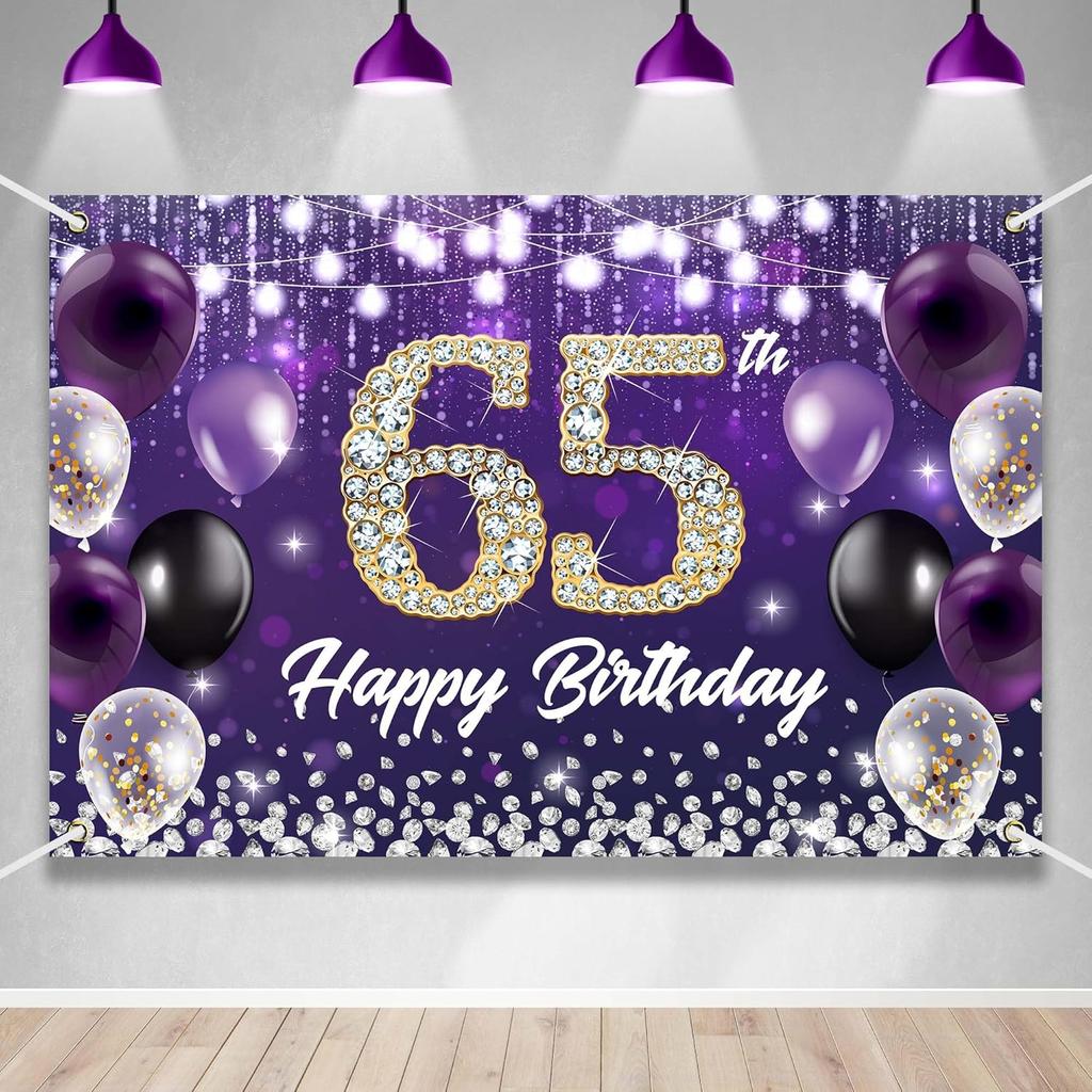 Счастливого 60-летия Баннер-фон Фиолетовая тематика Фон с блестящими бриллиантами Благородный Элегантный Фон для Фотосъемки Дня Рождения Фотобудка