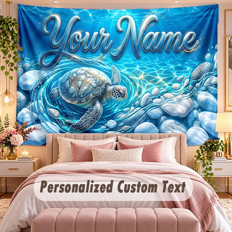 Fish Ocean (194) Theme Wall Tapestry Customized With Name Text Personalized Hanging Tapestry For Bedroom Living Room Decor