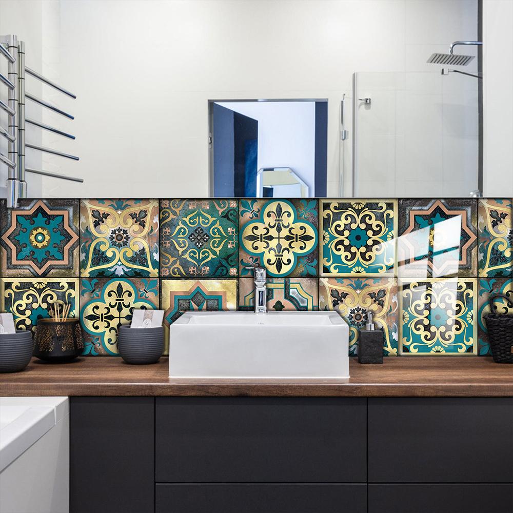 10 шт., настенная наклейка в стиле мандалы, кухонный фартук, маслостойкий шкаф, умывальник, пилинг и; Водонепроницаемые художественные наклейки на стены