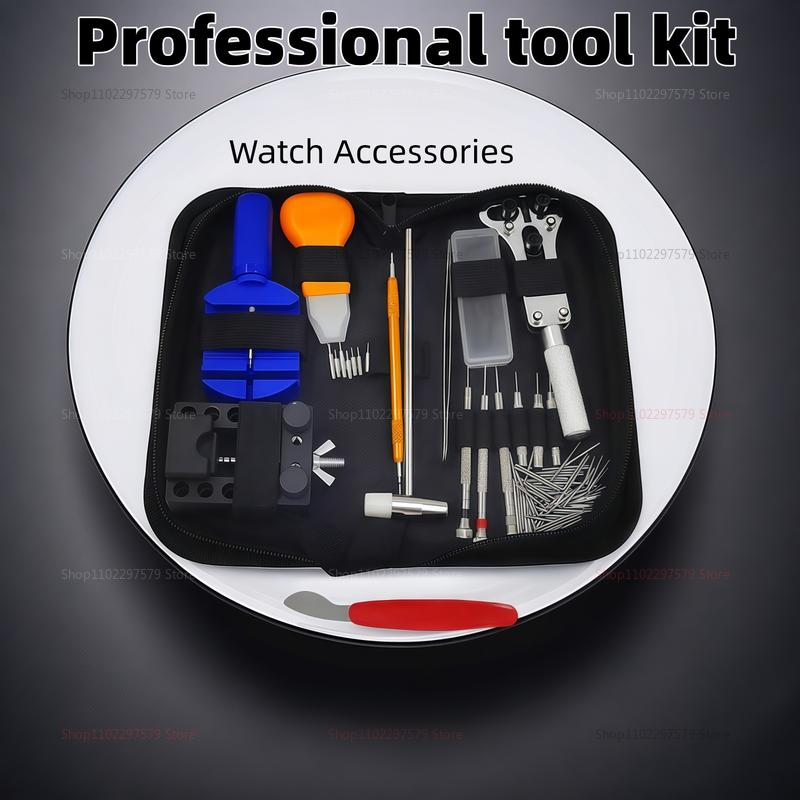 Набор инструментов для ремонта часов Набор пружинных стержней Штифт для звеньев Открывалка задней крышки Съемник Набор для обслуживания часов с футляром для переноски и молотком для часов