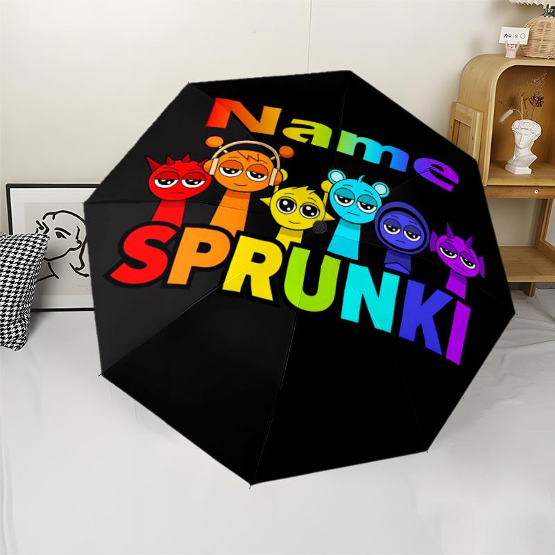 Автоматический зонт с индивидуальным именем, тема "Sprunki", легкий и портативный, 8 спиц, идеально подходит для путешествий на природе, дней рождений, Рождества, в качестве подарков.