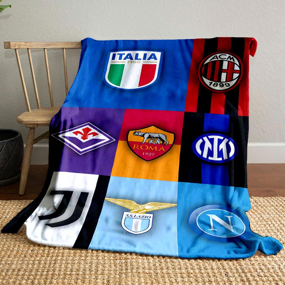 Italian Football Club Logos Blanket Patterned blanket, flannel, suitable for all seasons, home decor, warm and cozy