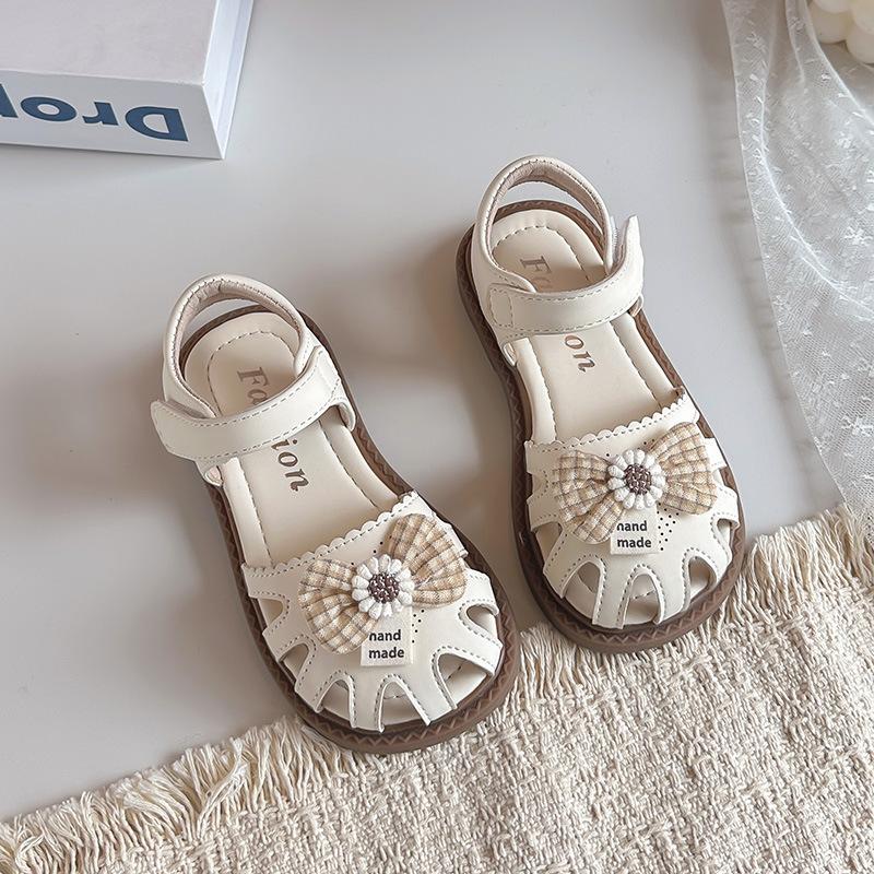 Girls' Toddler and Little Kids' Closed-Toe Sandals2026Summer Floral Girl's Plaid Bow Solid Color Hollow Sandals