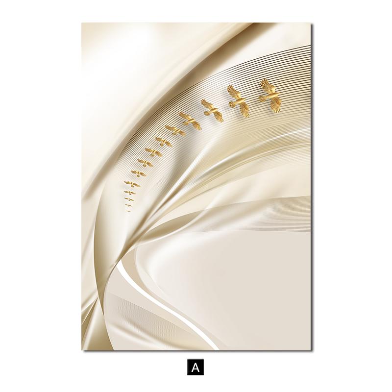 Golden Silver Birds Flower Canvas Poster Light Luxury Abstract Art Print Painting Modern Wall Picture Living Room Home Decor