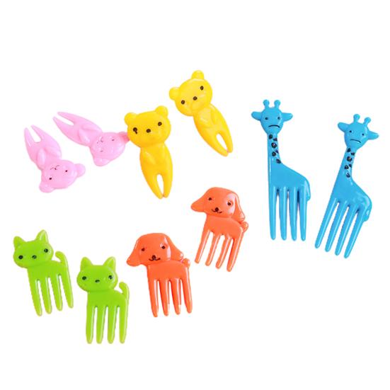 10Pcs Creative Plastic Mini Fruit Fork Lunch Decoration Cartoon Elephant Giraffe Bento Stick Party Favors