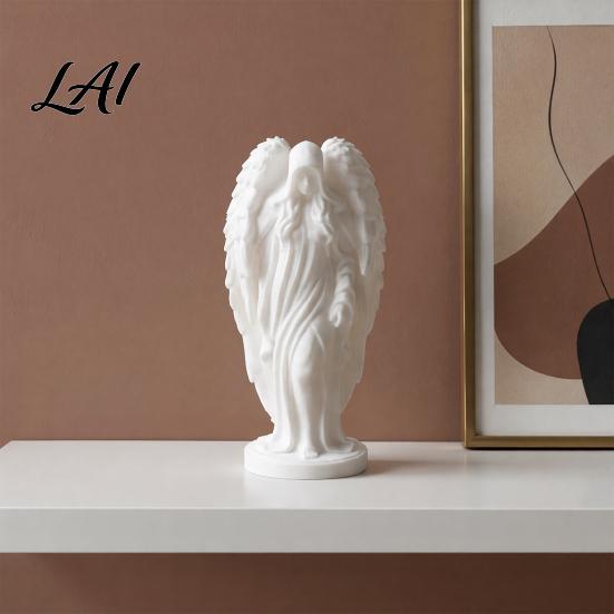 Elegant Winged Angel 3D Printed Hooded Figurine White Statue Literary Style Sculpture European Minimalist Desktop for Home Office Decor Decorative