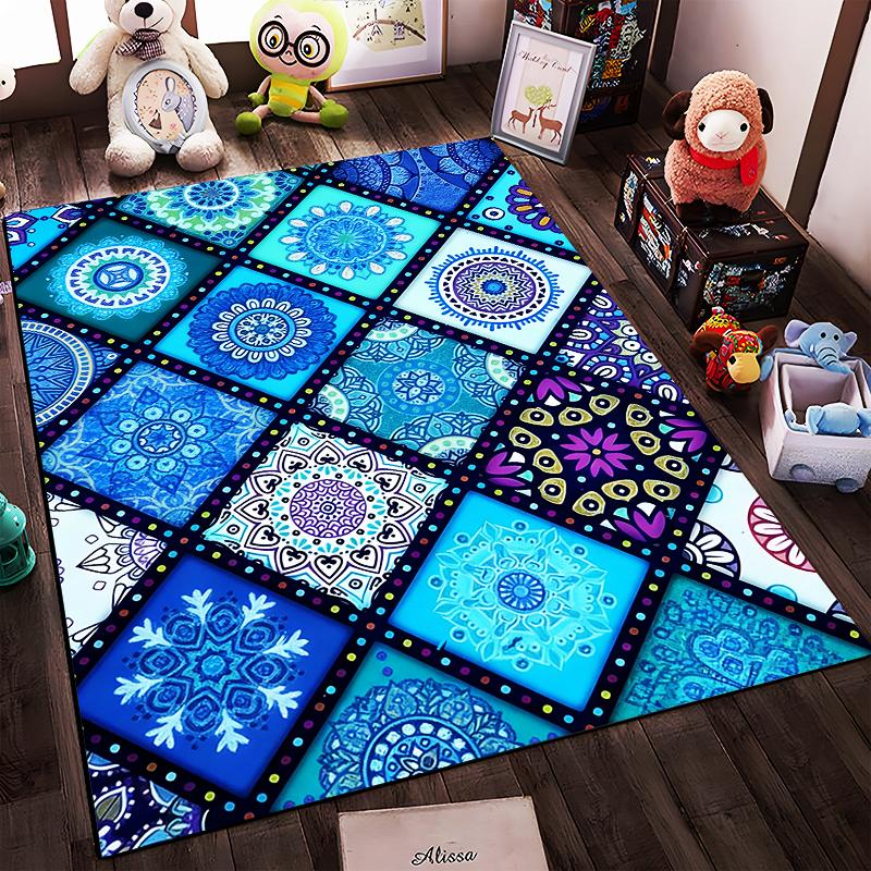Mandala Pattern Carpet in Vibrant Blue Tones for Home Decoration Suitable for use as an anti-slip for living room bedroom sofas