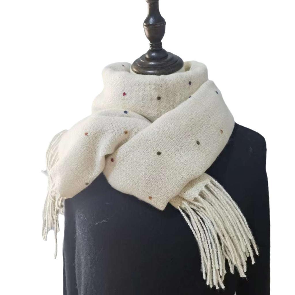 New Scarf for Women In Autumn and Winter High Quality Cute Polka Dot Tassel Warm Korean Style Versatile Scarf