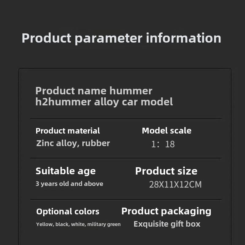 New 1/18  Hummer H2 Highway 61 SUV Alloy Car Model Die-cast Metal Toy Large Off-road Vehicle Car Model Simulation Sound and Light Boys Gift