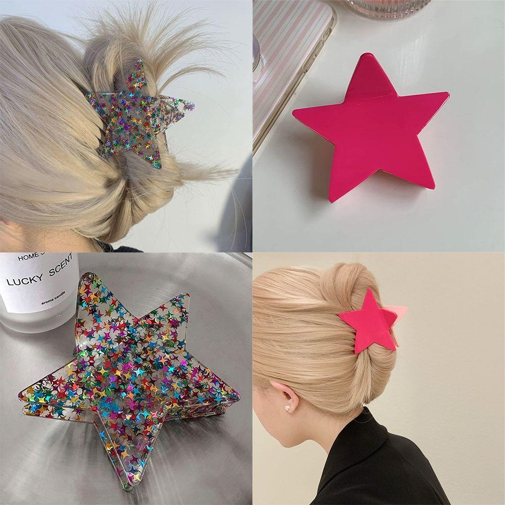 Sequin Glitter Star Shark Clip Pink Pentagonal Hair Crab Summer Hairpin  Women Girl Hair Accessory