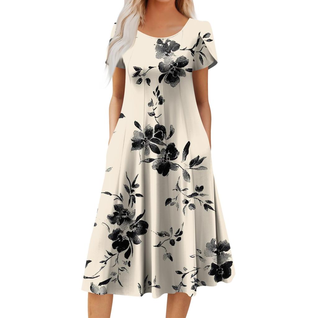 Женское повседневное модное платье миди с круглым вырезом и коротким рукавом, модное свадебное платье для гостей