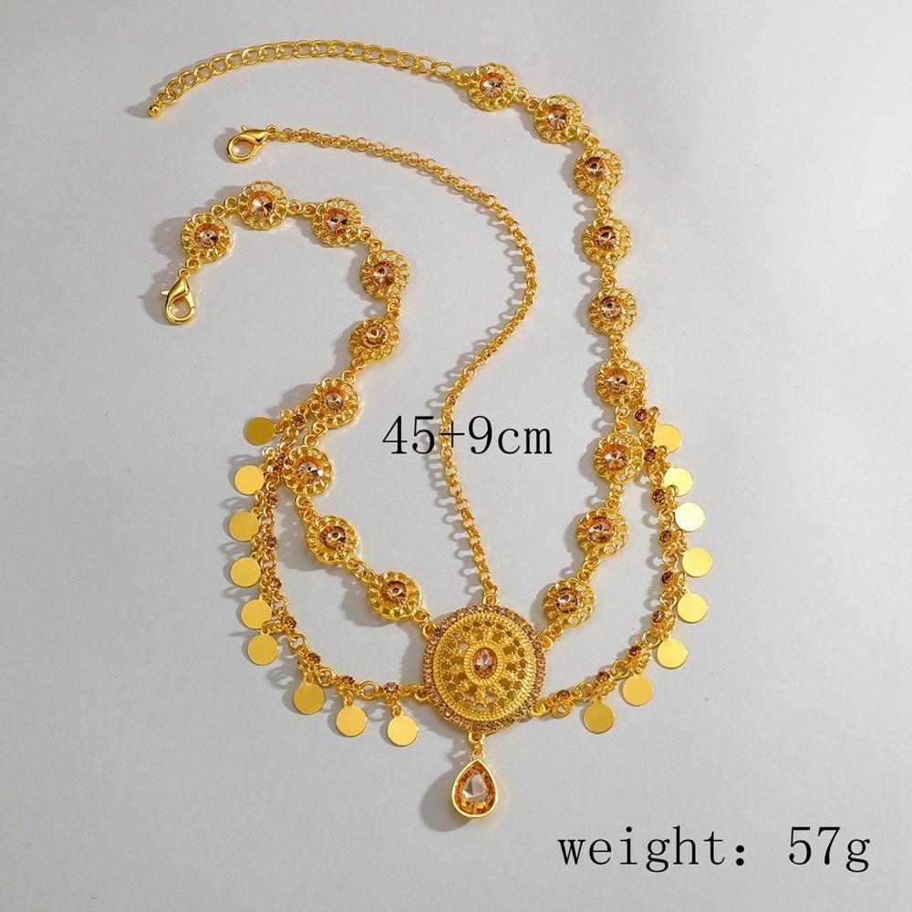 Арабское Свадебное Украшение для Волос Золотой Сплав Филигрань Кристалл Подвеска Повязка на Голову для Особого Случая