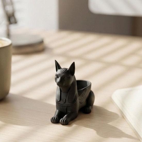 Nostalgie Egyptian Cat Statue, 3D Printed Bastet Figurine with Storage, Mythical Creature Desk Organizer for Home Office, Collectible Gift
