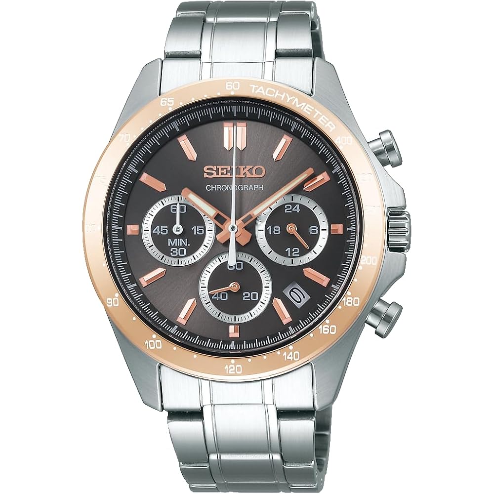 Мужские кварцевые часы-хронограф Seiko Selection SBTR026 Коричневый циферблат Серебристый Розовое золото Нержавеющая сталь 24-часовой календарь даты