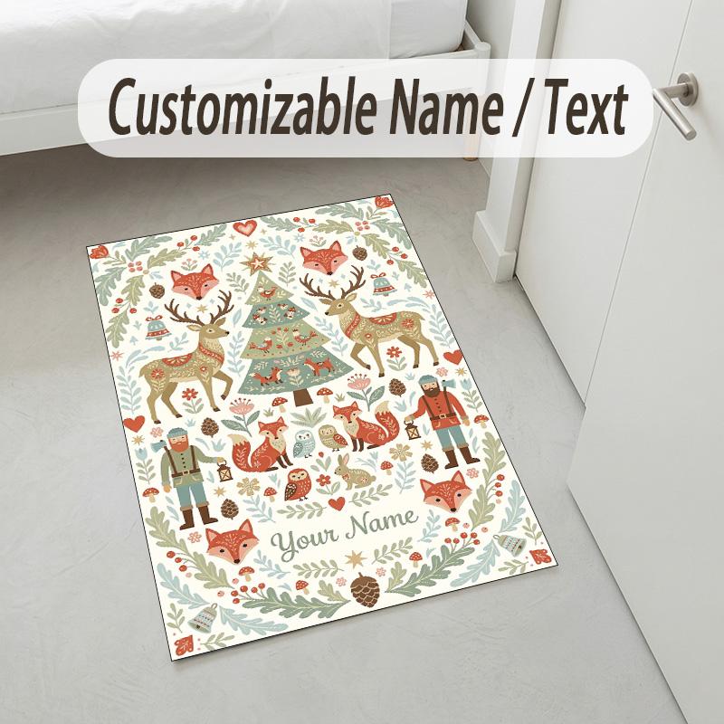 Windmill Village Theme Soft Crystal Velvet Rug Custom Name & Text Print Non Slip Floor Rug for Bedroom Living Room