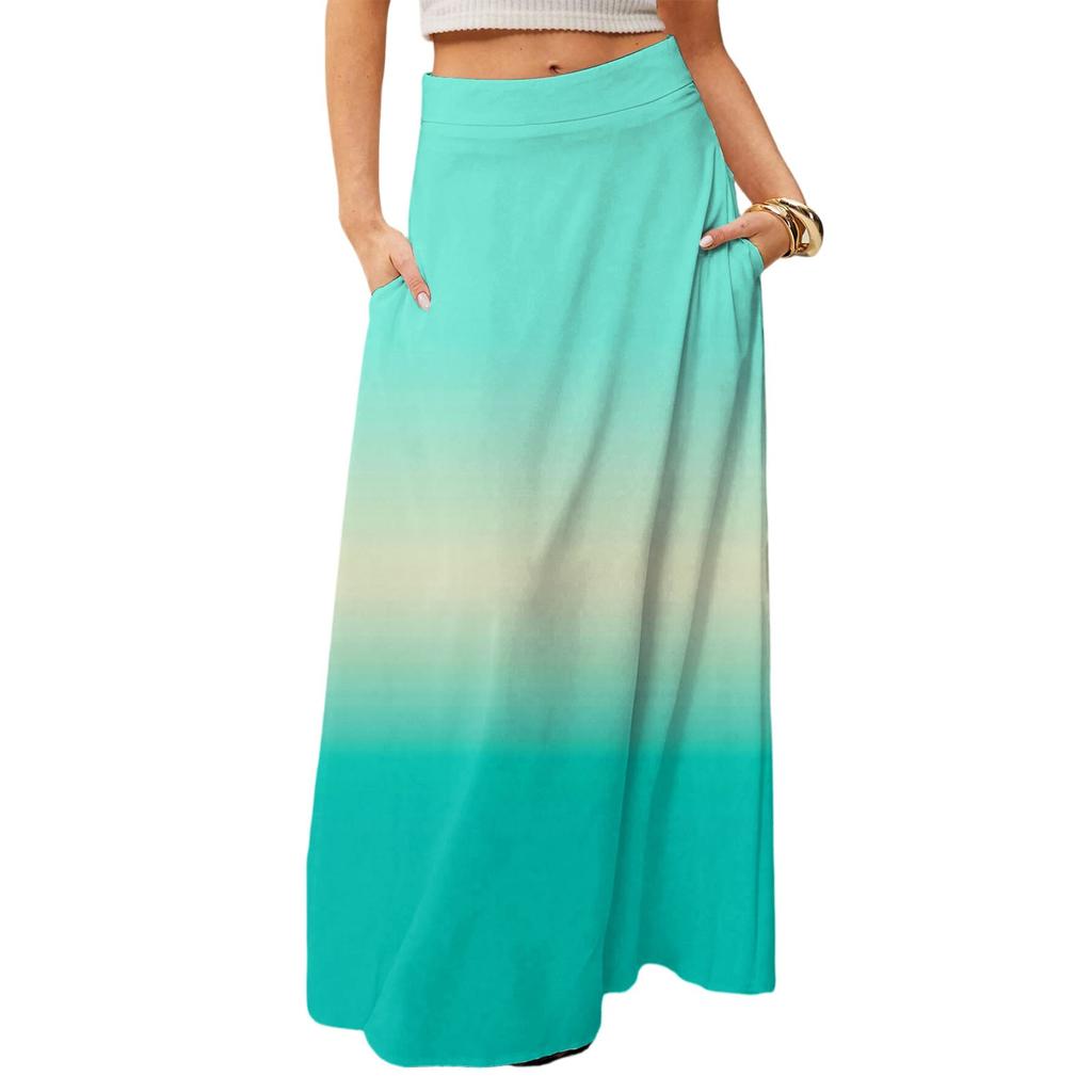 Женская повседневная складная юбка-макси с градиентным принтом, высокой талией и карманом, с драпировкой