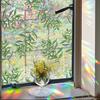 Iridescent Window Film Green Leaf Flower Pattern Non-Adhesive Glass Sticker Reusable Privacy Film