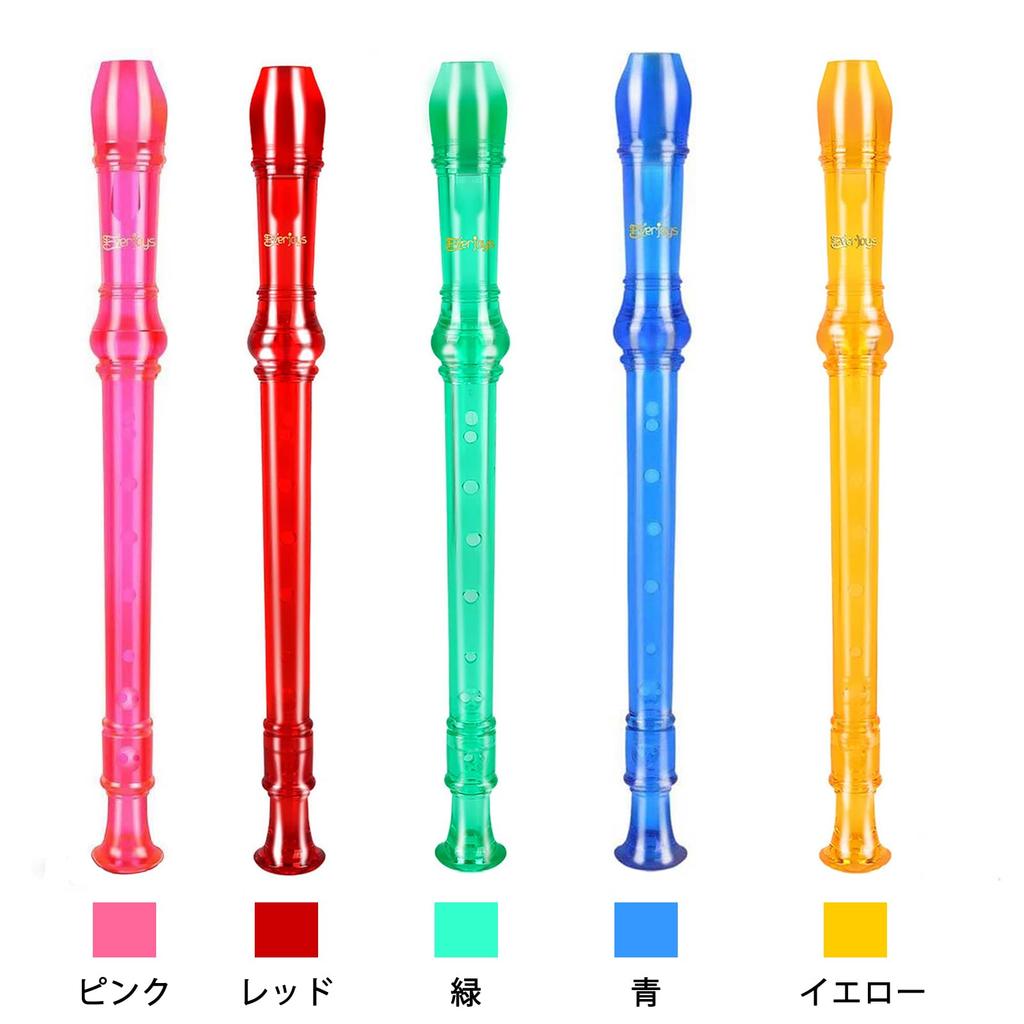 Everjoys Soprano Recorder German Style C Key 8-Hole Full Flute 3-Piece Set ABS Crystal Transparent Red with Cleaning Rod Bag and Fingering Chart
