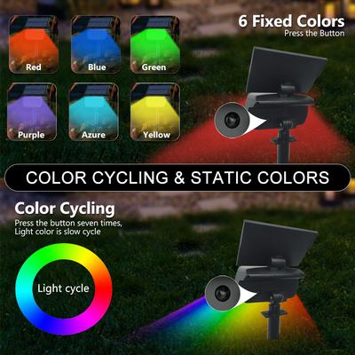 Солнечный прожектор с изменением цвета, уличный RGB-светильник на солнечной батарее, водонепроницаемый, ландшафтный прожектор, настенный светильник для сада, подъездной дороги, газона, патио