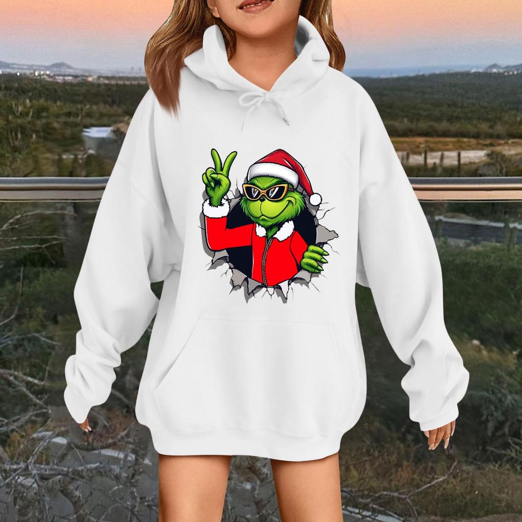 Children's Fashionable Casual Long-sleeved Loose Christmas Print Pullover Hooded Sweatshirt