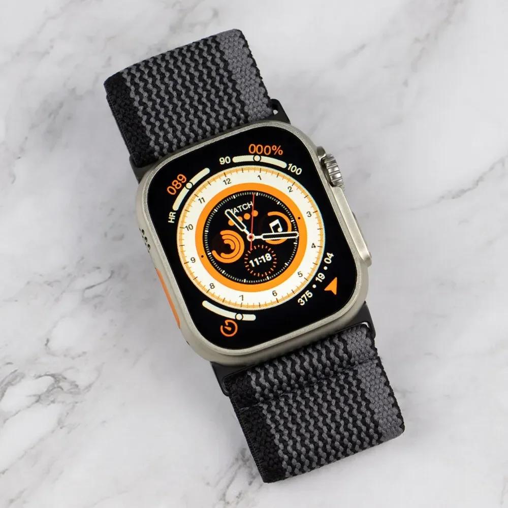Эластичный нейлоновый ремешок для Apple Watch Ultra 2 49 мм, широкий плетеный Loop, регулируемый ремешок для iWatch 9 8 7 6 5 4 SE 45 мм 41 мм 44 мм 40 мм