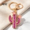 Golden Plated Key Holder Bling Rhinestone Cactus Keychain, Pink Flower Keyring Pendant Pendant, Handbags Backpacks Purse Charm Accessory Decoration