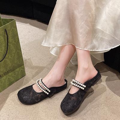 Сетчатые дышащие полутапочки женские новая летняя мода на плоской подошве сандалии Мэри Джейн