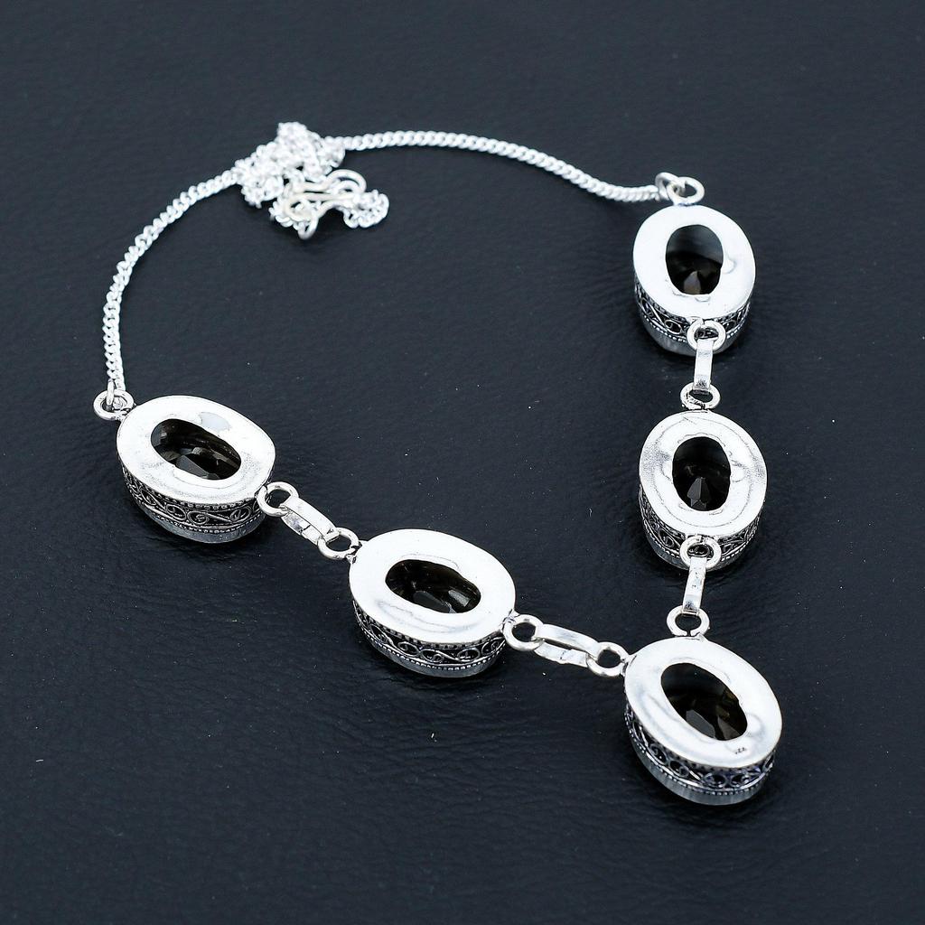 Ожерелье из стерлингового серебра 925 пробы с дымчатым топазом ручной работы, антикварное ювелирное ожерелье, ожерелье с дымчатым топазом для женщин, ювелирные изделия из камня