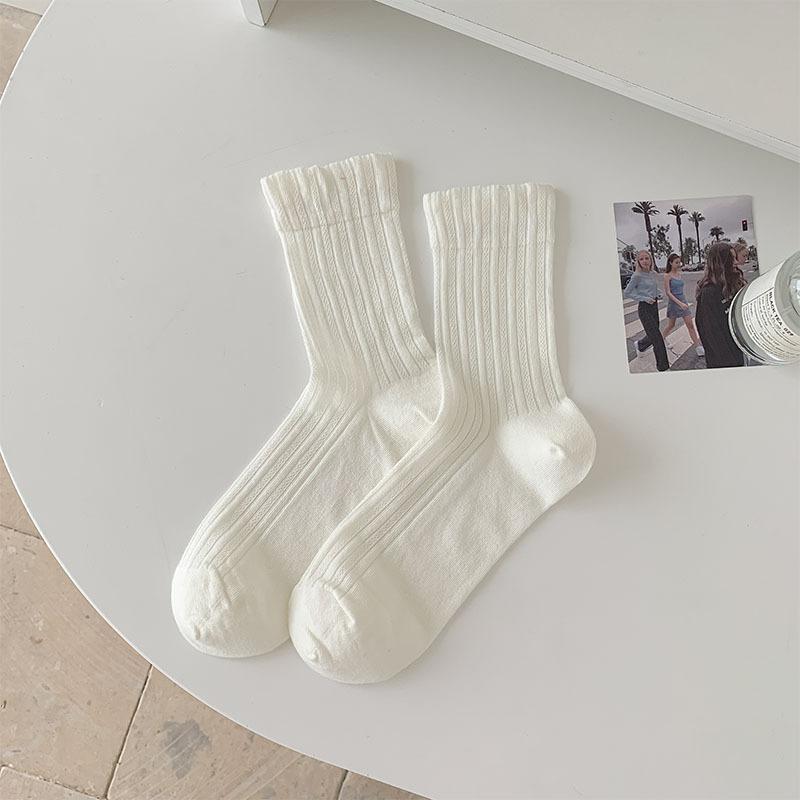 Женские носки в корейском стиле, летние, хлопковые, тонкие, дышащие, средней длины, однотонные, белые, серые, розовые, голубые, желтые, длинные носки, носки
