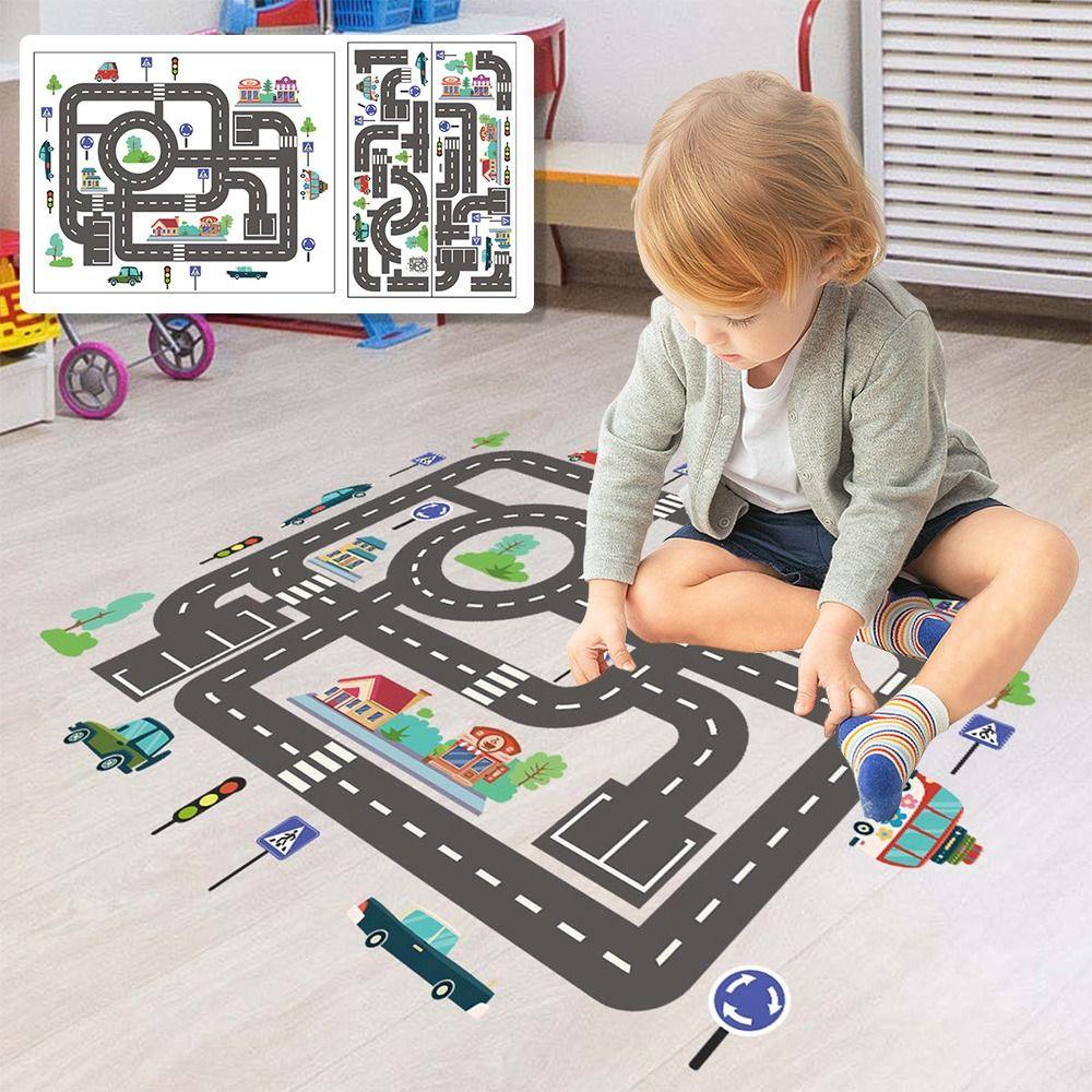 Educational Toy Self-adhesive Car Road Games Traffic Map Stickers Parking Lot Signs Cartoon Pattern