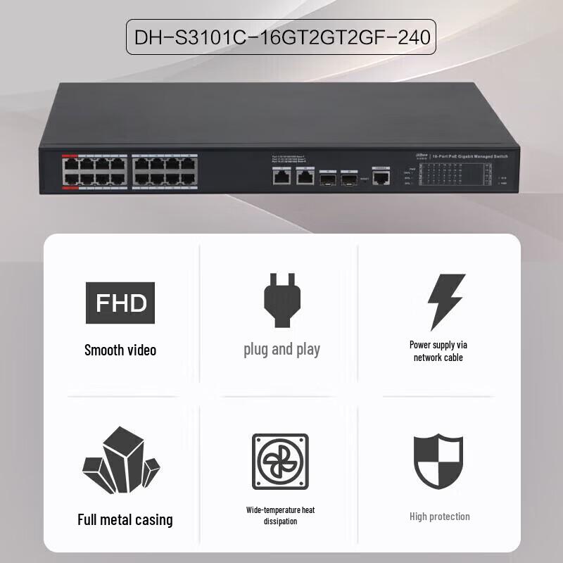 Dahua DH-S3101C-16GT2GT2GF-240 Managed PoE Switch CN plug (adapter included)