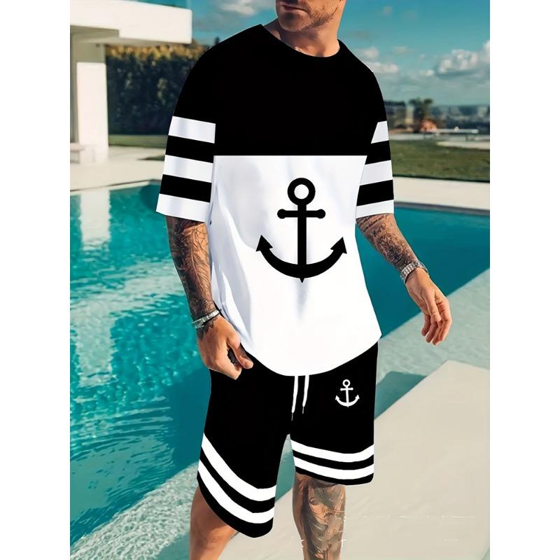Летняя повседневная мужская футболка для спорта на открытом воздухе, пляжные брюки, уличные модные шорты с коротким рукавом и шнурком, мужской костюм