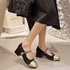 Popular French pearl thick heel small leather shoes color matching single shoes 2024 autumn new temperament mid-heel shoes Mary Jane women's shoes