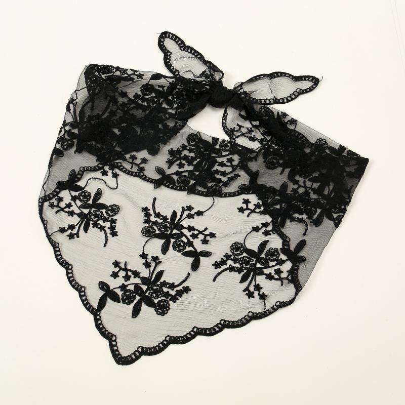Hollow Out Triangle Lace Scarf Embroidery Solid Color Hair Scarf Headband Thin Vintage Lace Handkerchiefs Bridal Headwear