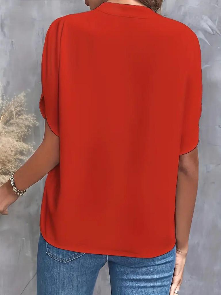 2024 Women's Casual Summer V-neck Loose Solid Color Blouse